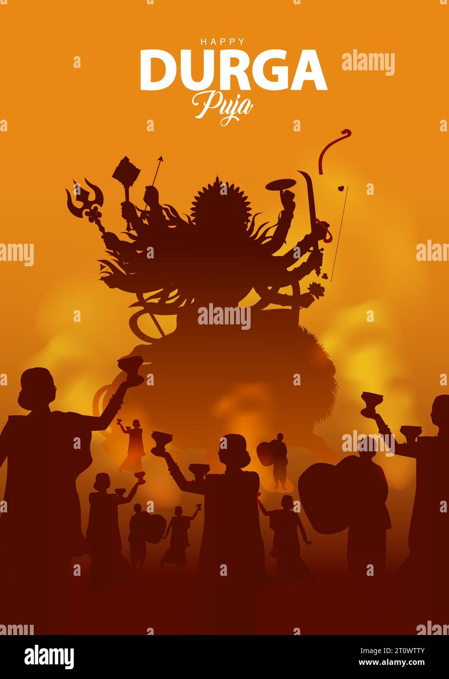 Indische Gott shri Druga in Happy Durga Puja Subh Navratri roten Hintergrund. vektor-Illustration Design Stock Vektor