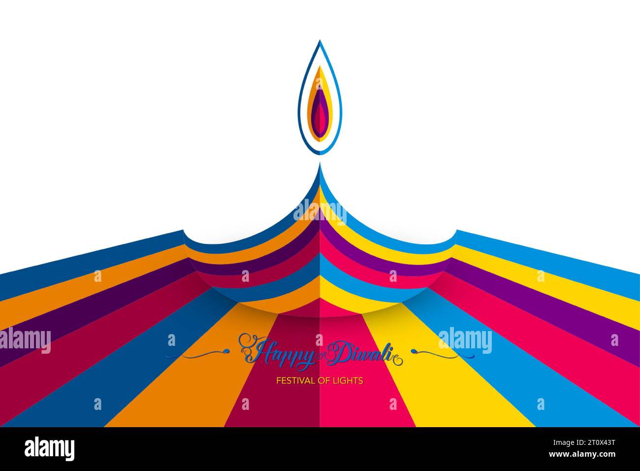 Happy Diwali Festival of Lights India Celebration farbenfrohe Vorlage. Grafisches Bannerdesign der indischen Diya Oil Lamp, Papierschnitt Design in leuchtenden Farben Stock Vektor