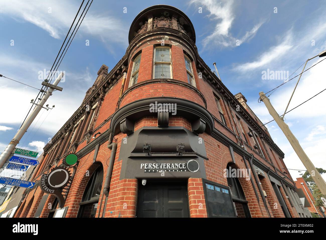 993 das Perserverance Hotel at Brunswick and Moor Street Northeast Ecke gebaut in Ad 1911, Fizroy Vorort. Melbourne-Australien. Stockfoto