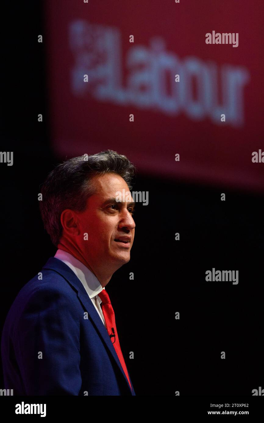 London, Großbritannien. 9. Oktober 2023. Ed Miliband Abgeordnete spricht während der Labour Party Konferenz in Liverpool. Das Foto sollte lauten: Matt Crossick/Empics/Alamy Live News Stockfoto