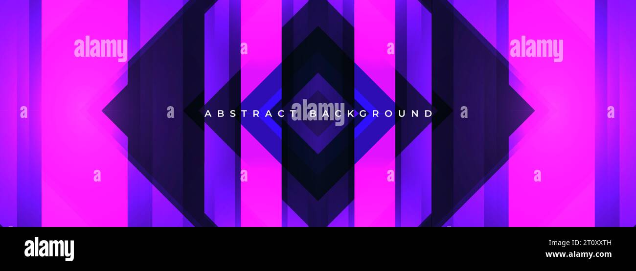 Abstrakter rosa und lila breiter Banner-Hintergrund mit geometrischen 3D-Formen, Linien und Schatten. Vektorabbildung Stock Vektor