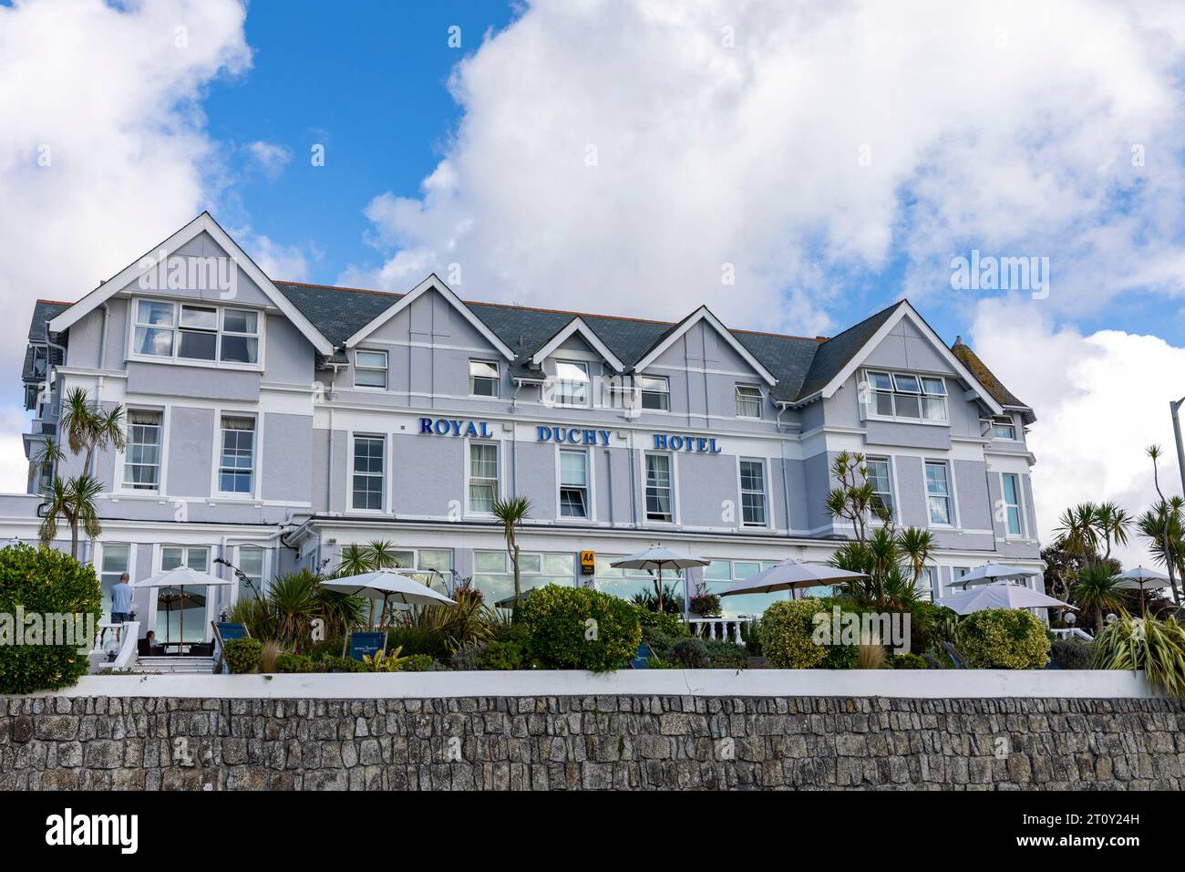 Falmouth Cornwall, das Royal Duchy Hotel ist ein 4-Sterne-Hotel in Falmouth mit Blick auf das Meer, England, Großbritannien Stockfoto