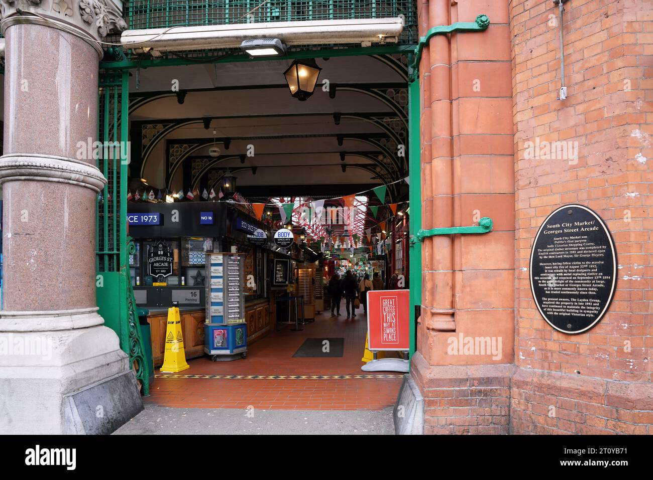 George Street Arcade, ein viktorianisches gotisches Einkaufszentrum in Dublin Stockfoto George Street Arcade, ein viktorianisches gotisches Einkaufszentrum in Dublin Stockfoto