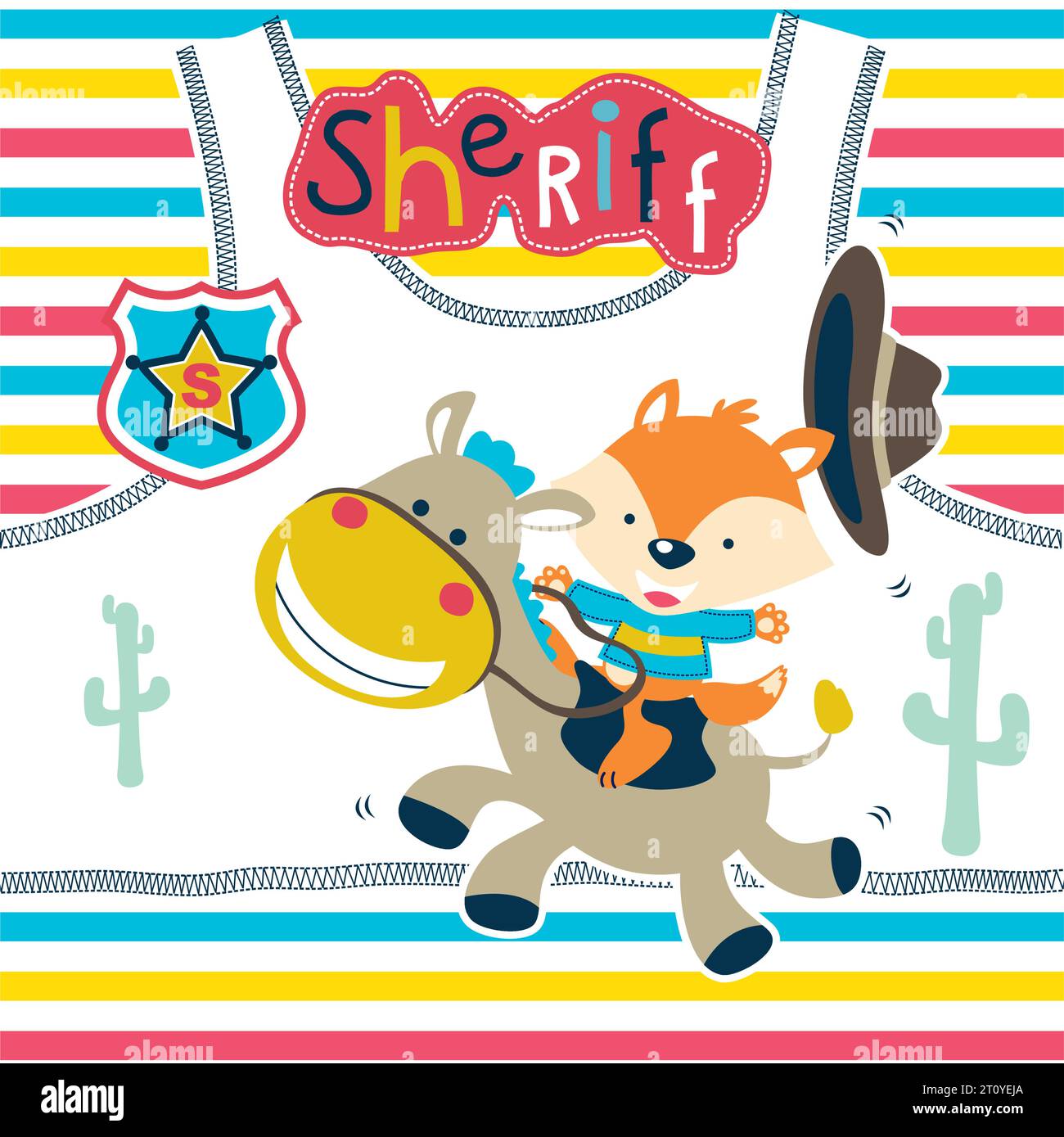 Vektor-Cartoon von lustigen Fuchsreiten auf lächelndem Esel Stock Vektor