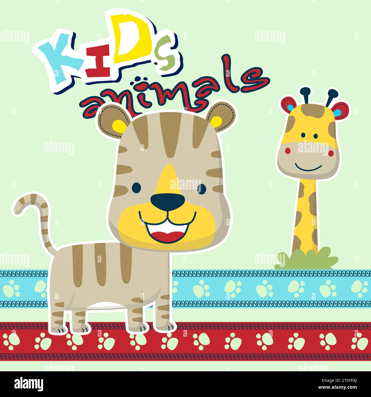Vektor-Cartoon des süßen Tigers mit Giraffe Stock Vektor