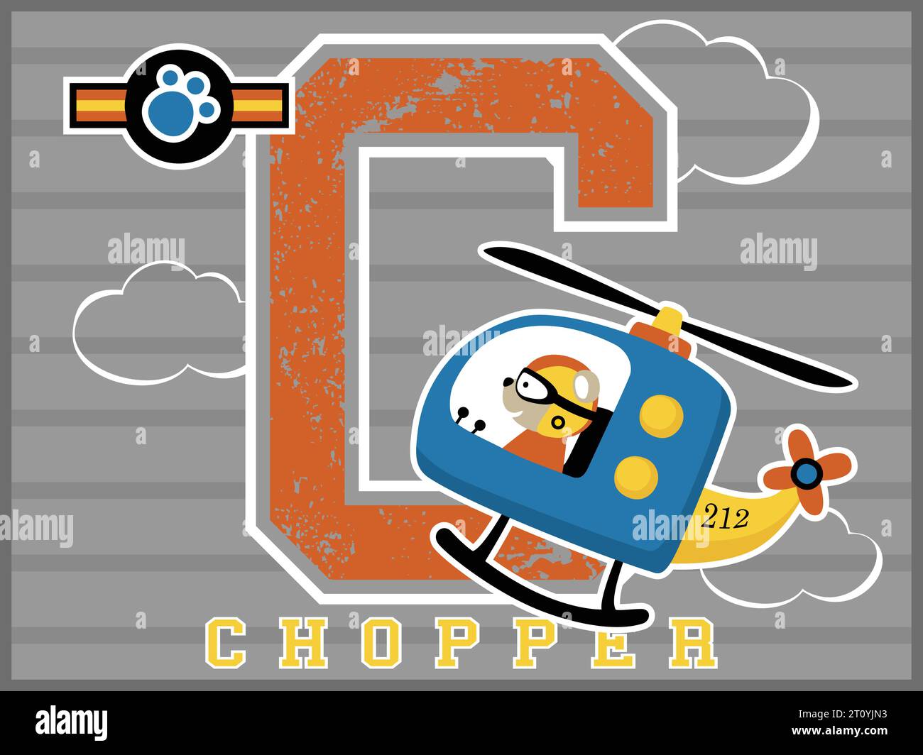 Karikaturvektor des niedlichen Bären, der Hubschrauber mit Fluglogo auf großem C-Alphabet fährt Stock Vektor