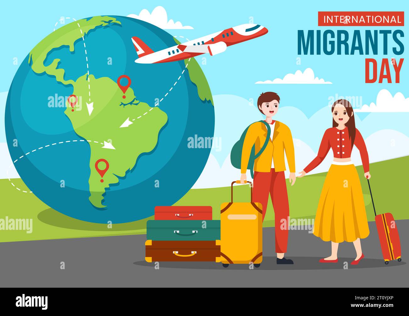 Vektor-Illustration zum Tag der internationalen Migranten am 18. Dezember mit Einwanderern und Flüchtlingen für den Schutz der Menschenrechte im Hintergrund Stock Vektor