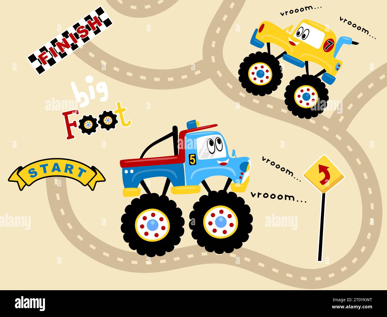 Vektor-Illustration von lustigen Monster Truck Racing Cartoon Stock Vektor