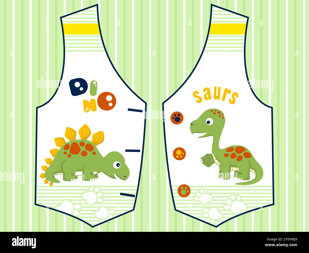Lustiger Brontosaurus mit Stegosaurus im Kinderbekleidungsmuster. Vektor-Zeichentrick-Illustration Stock Vektor