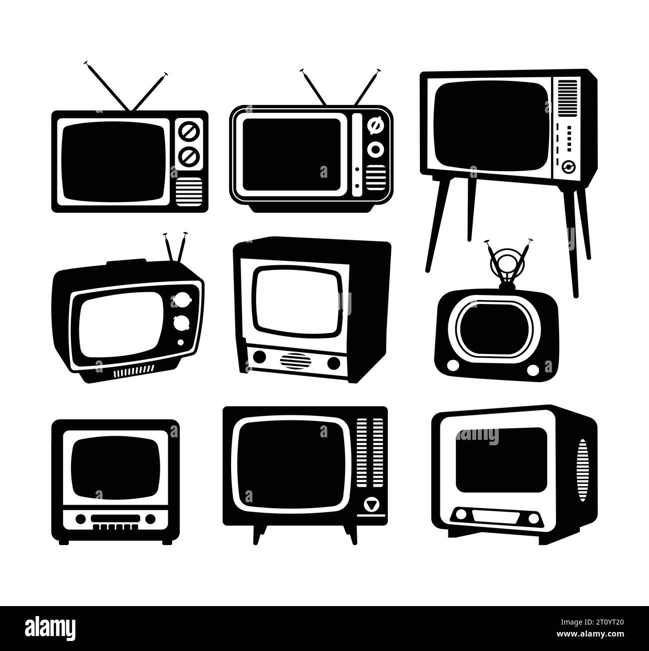 Vintage-TV-Illustration und Symbol in Schwarz-weiß Stock Vektor