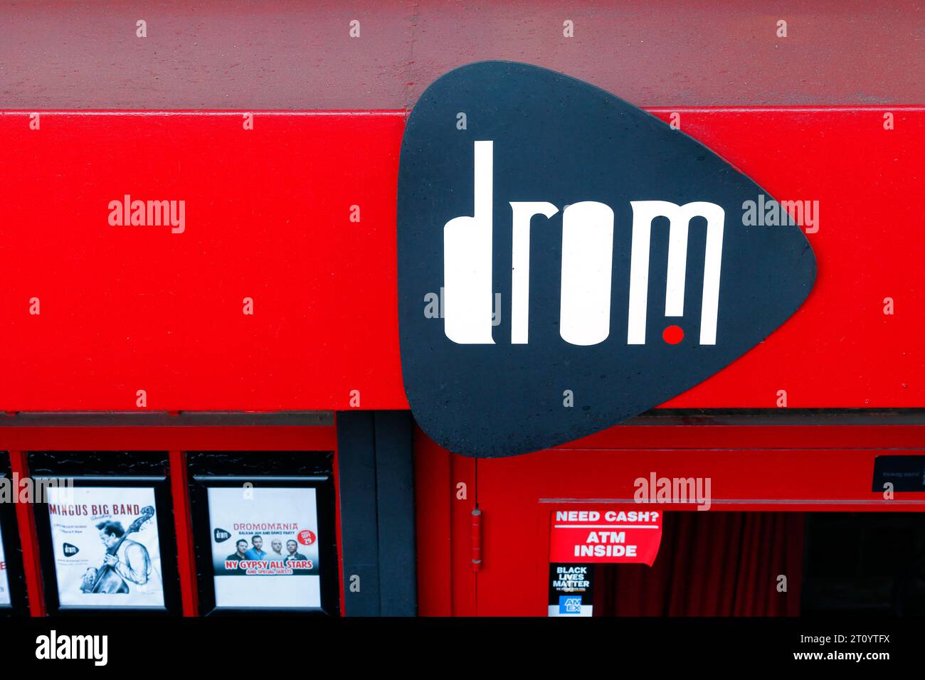 DROM, 85 Avenue A, New York, NYC, Storefront Foto eines Live-Musikzentrums in Manhattans East Village Nachbarschaft. Stockfoto