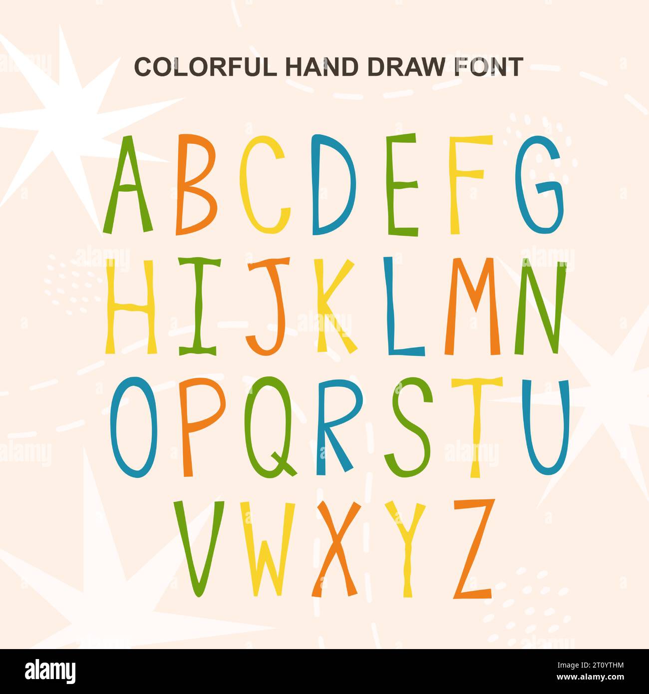 Handgezeichnete ABC-Buchstaben. Helle transparente Vektorschrift für Ihr Design. Buntes englisches Alphabet Stock Vektor