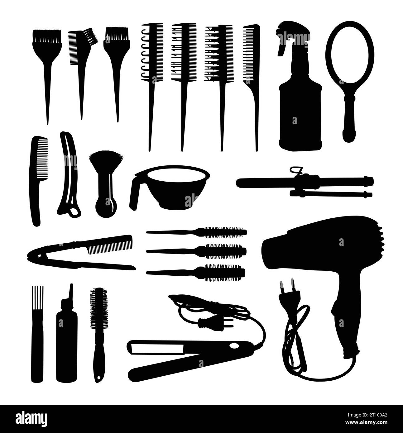 Schere, Friseur und Schönheitssalon Ausstattung Silhouette Stock Vektor