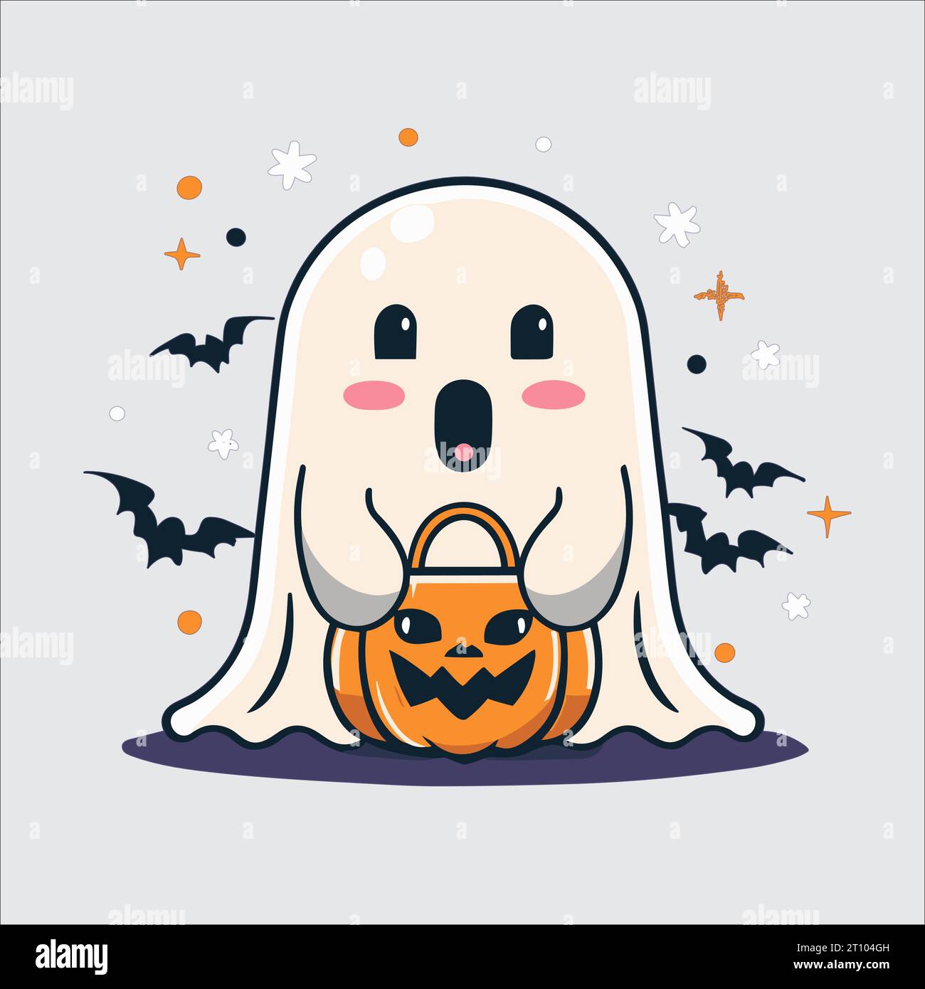 Niedlicher Halloween-Geistervektor: Bezaubernde und gruselige Grafiken, die deine Designs verfolgen. Perfekt für festliche Dekorationen! Stock Vektor