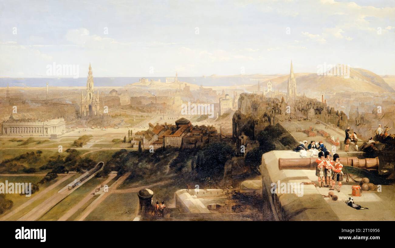 Edinburgh from the Castle, Landschaftsgemälde in Öl auf Leinwand von David Roberts, 1847 Stockfoto