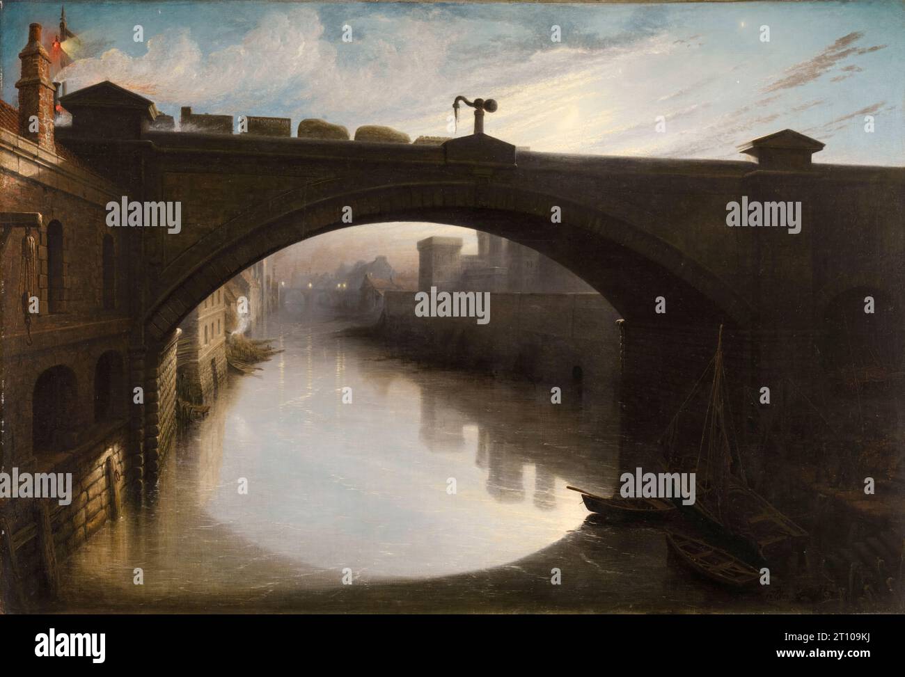 Railway Bridge over the River Cart, Paisley, Gemälde in Öl auf Leinwand von Waller Hugh Paton, 1857 Stockfoto