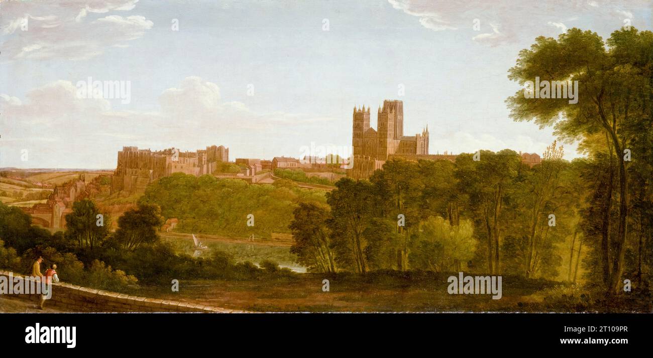 Ansicht von Durham, England aus dem 18. Jahrhundert, Landschaftsmalerei in Öl auf Leinwand um 1795 Stockfoto
