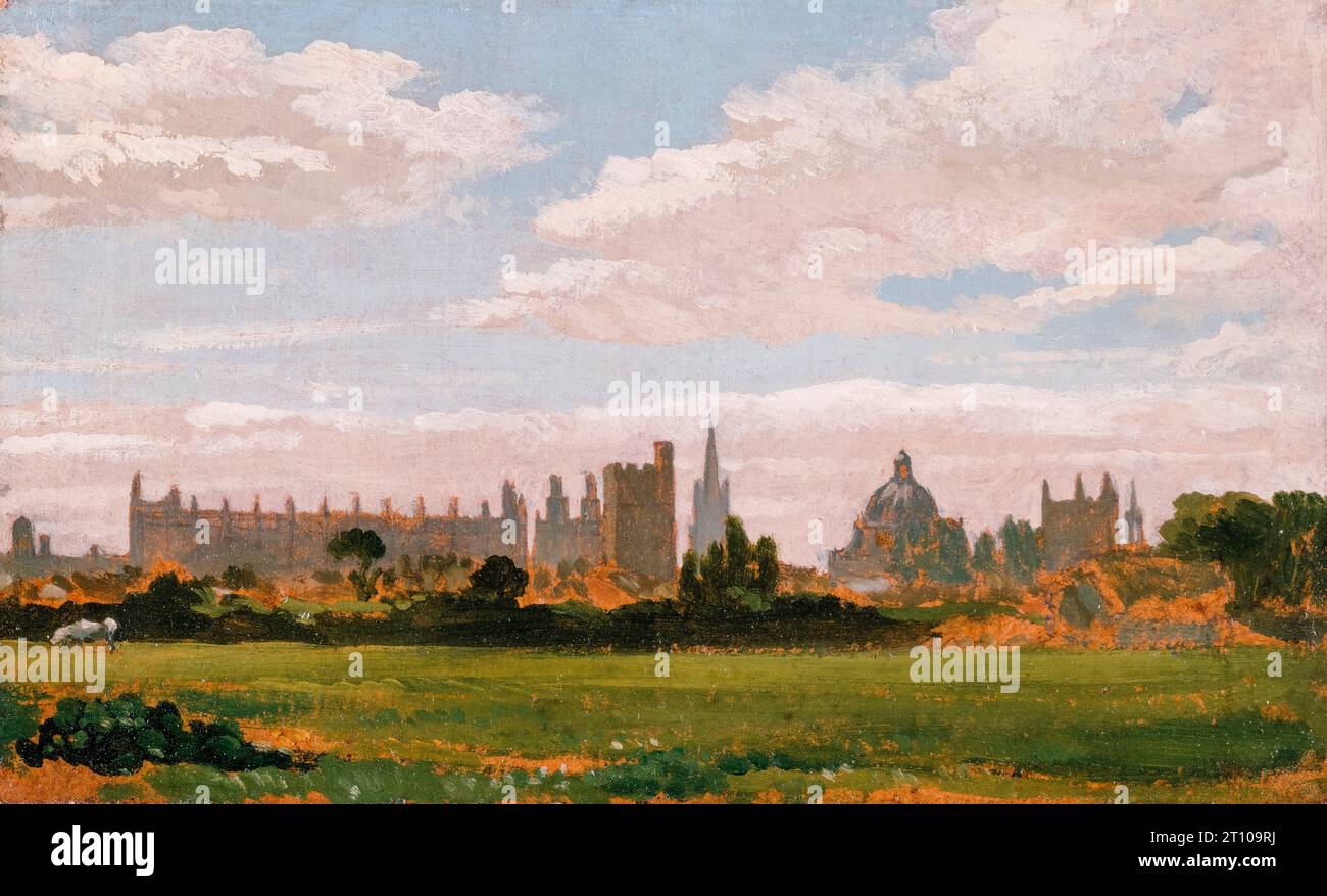 Ein Blick auf Oxford, Landschaftsgemälde in Öl auf Mühlenbrett von William Turner aus Oxford, um 1850 Stockfoto