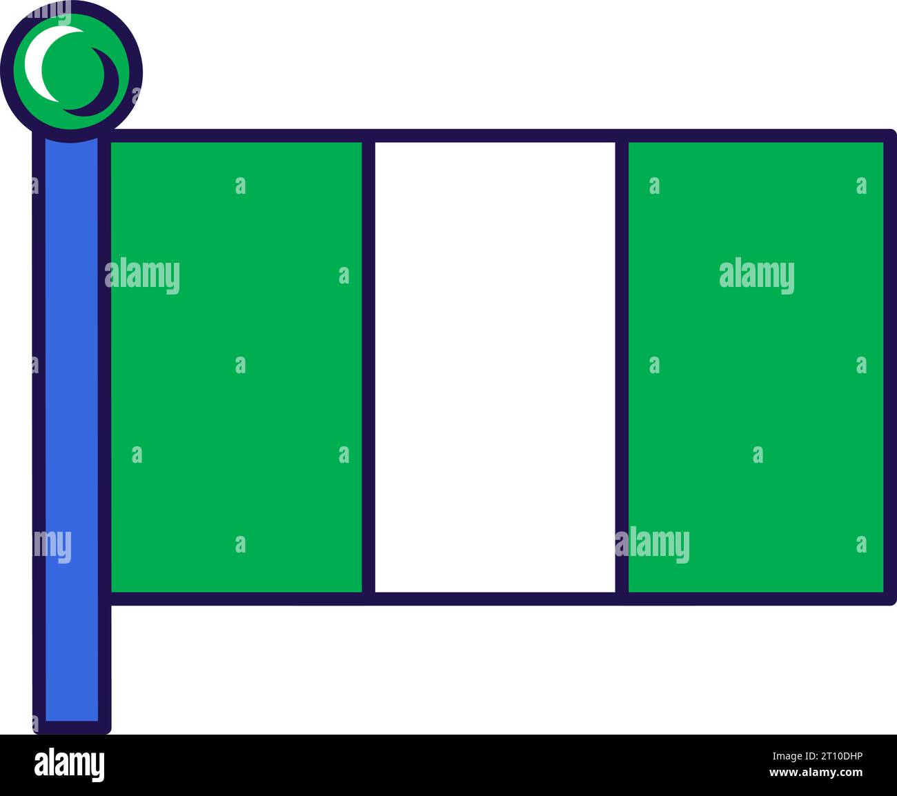 Flagge der bundesrepublik Nigeria auf Fahnenmast-Vektor. Vertikales zweifarbiges Triband aus Grün und weiß. Afrikanisches Land Nationalsymbol der Unabhängigkeit und Pat Stock Vektor