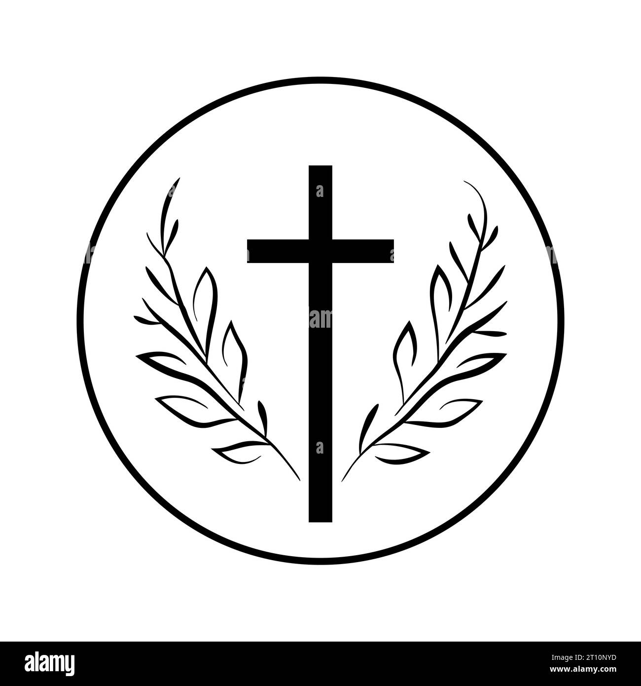 Christliches Kreuz isoliert. Logo der christlichen Kirche. Schwarzes lineares christliches Kreuz. Vektorabbildung Stock Vektor