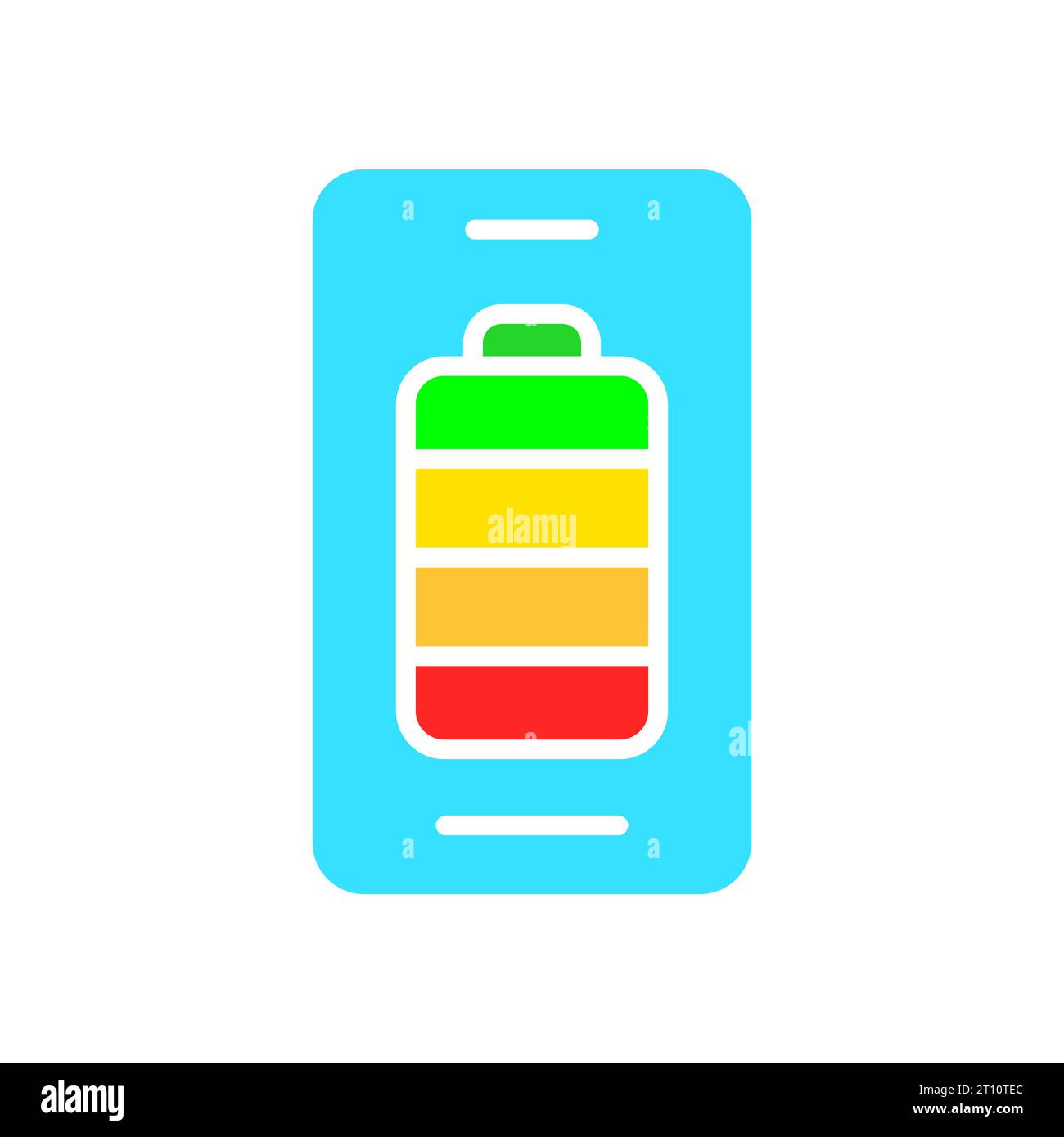 Smartphone mit einem vollständig infizierten Batteriesymbol. Gadget, Telefon, Anwendungen, Internet, Technologie, Kommunikation. Vektorfarbsymbol auf einem Witz Stock Vektor