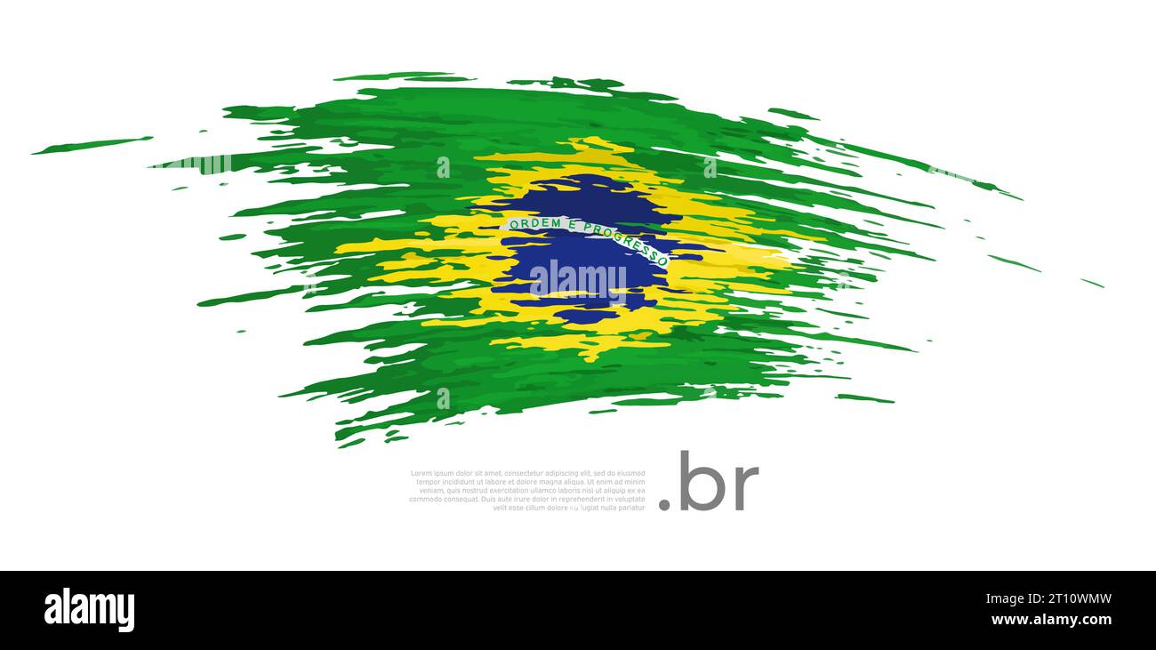 Brasilianische Flagge. brasilianische Flagge auf weißem Hintergrund mit Pinsel bemalt. Pinselstriche, Grunge. Vektordesign nationales Poster, Vorlage. Platz für Text Stock Vektor