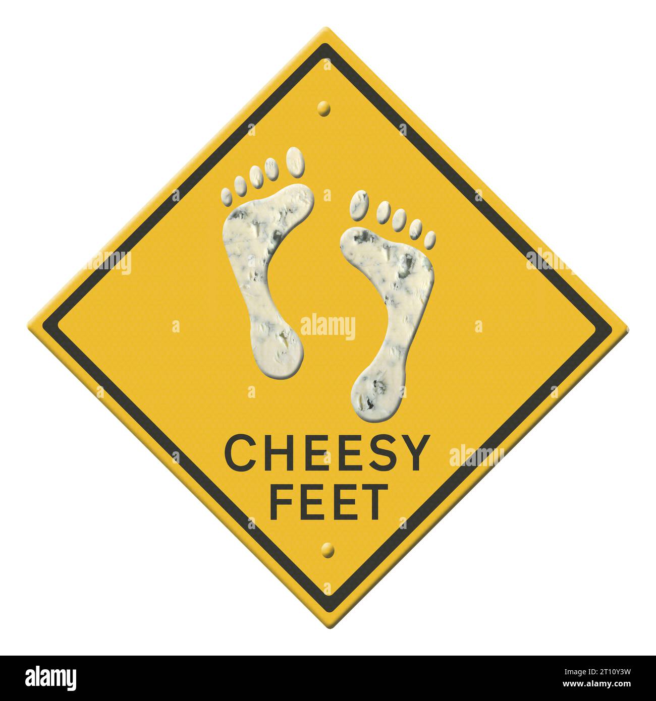 Abbildung – Warnschild für Cheesy Feet Animation der tanzenden Füße verfügbar. Studien haben gezeigt, dass der Geruch der Füße einer Reihe von Bakterien zugeschrieben werden kann, wobei Staphylokokken der Hauptverantwortliche für den Geruch sind. Es wird behauptet, dass Malariamücken, die Mücken tragen, eher von stinkenden Füßen angezogen werden. Quelle: Imago/Alamy Live News Stockfoto