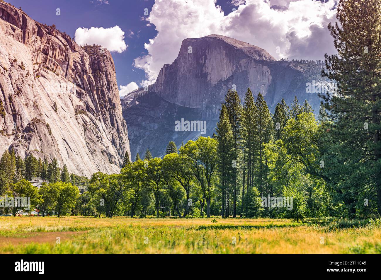 Half Dome ist ein beeindruckender Gipfel im Yosemite National Park, bekannt für seine unverwechselbare Form und atemberaubende Aussicht. Stockfoto