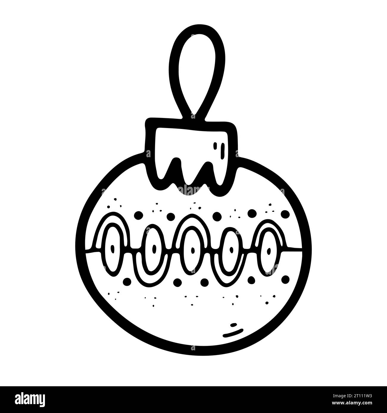 Weihnachtskugel-Bild kritzeln. Saisonales Ornament Spielzeug isoliert auf weißem Hintergrund. Festliche Dekoration. Vektor-Illustration zum Neujahr. Traditionell Stock Vektor