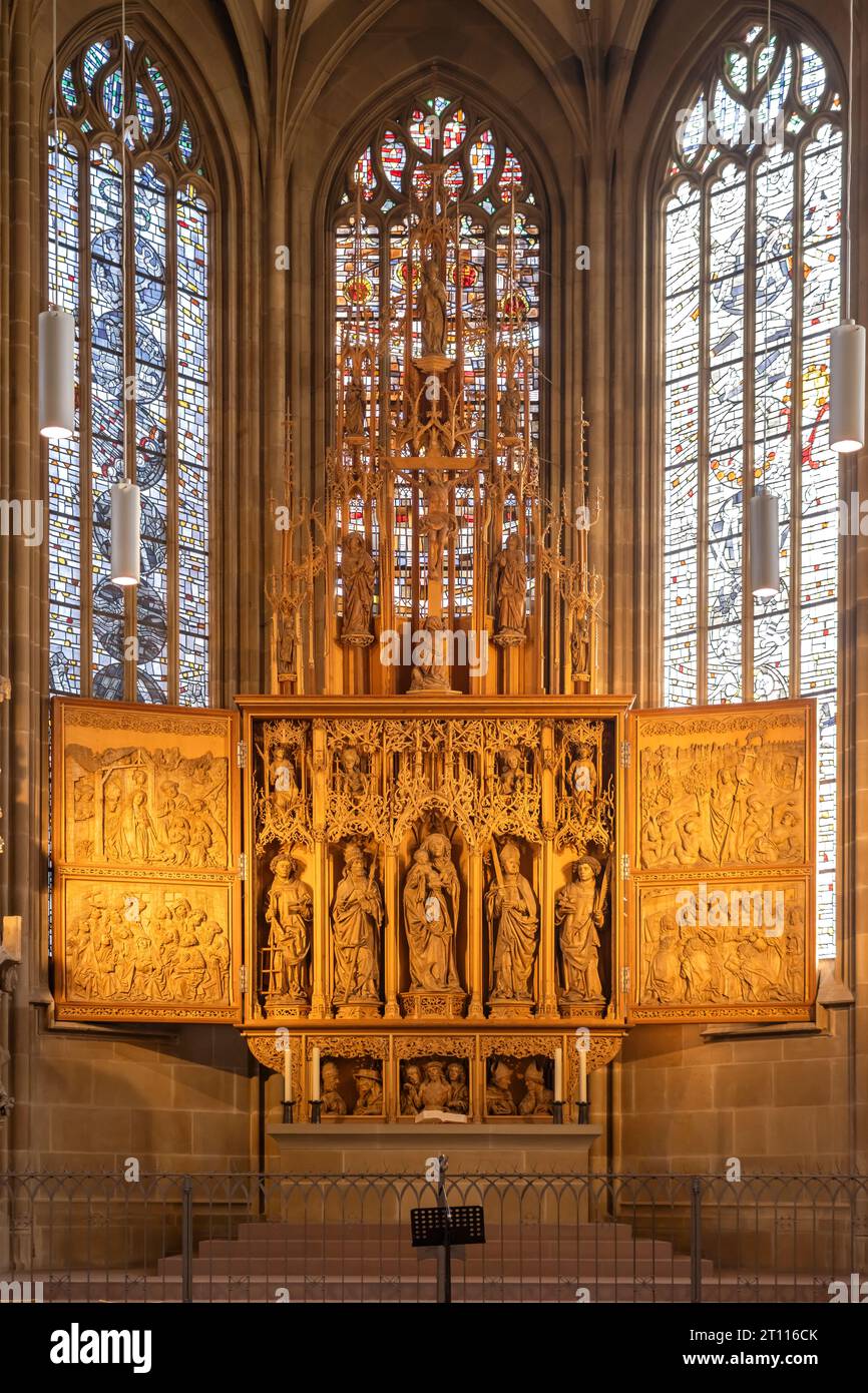 Marienaltar von Hans Seyfer in der Kilianskirche in Heilbronn, Baden-Württemberg, Deutschland | Hochaltar von Hans Seyffer in St. Kilian's Church in Stockfoto
