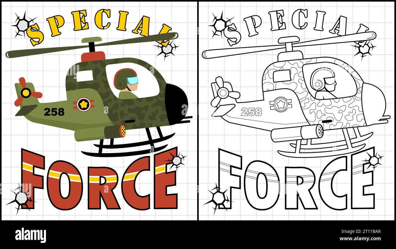 Malbuch der Militärhubschrauber-Karikaturillustration Stock Vektor