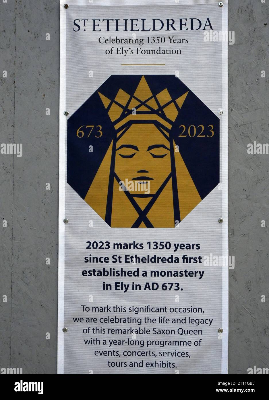 Plakat für 1350, seit die Heilige Etheldreda erstmals ein Kloster in Ely errichtete, im Jahr 673 Stockfoto