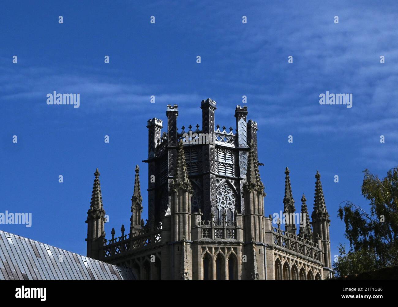 Detail der Spitze des achteckigen Turms, Ely Cathedral Stockfoto