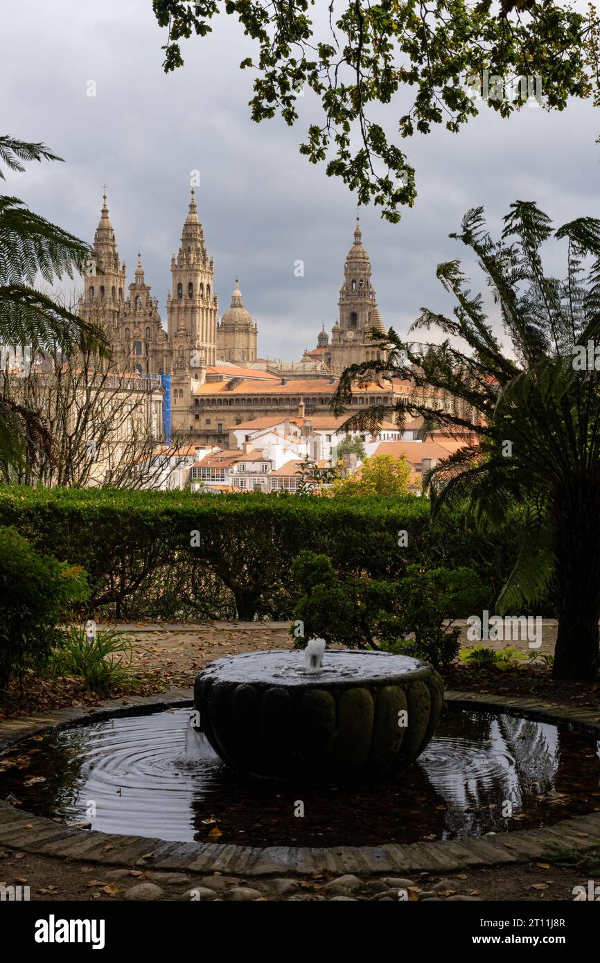 Blick auf den Alameda Park auf die Kathedrale von Santiago de Compostela, Spanien Stockfoto