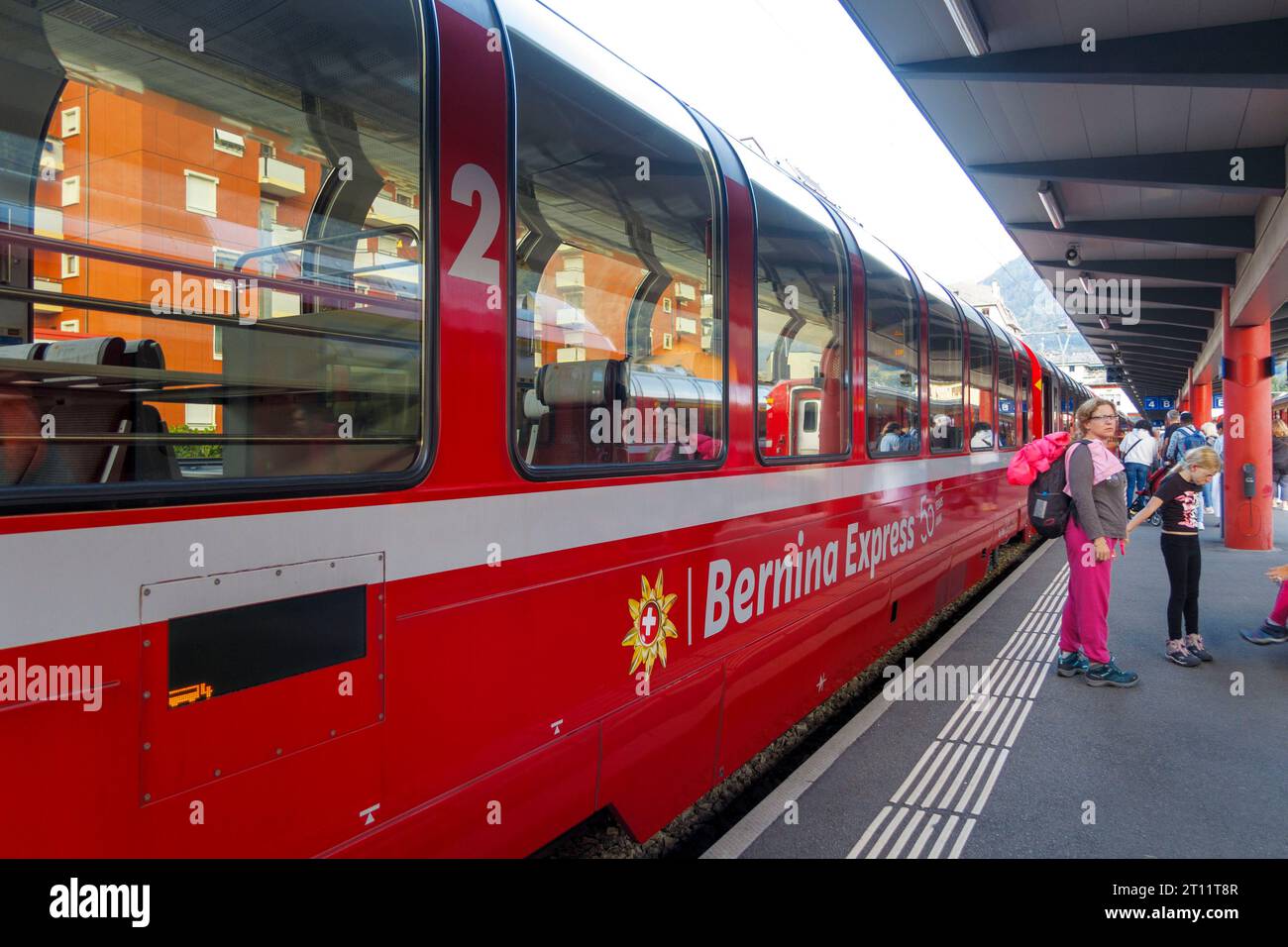 Bernina Express Zug in der Schweiz, Europa Stockfoto