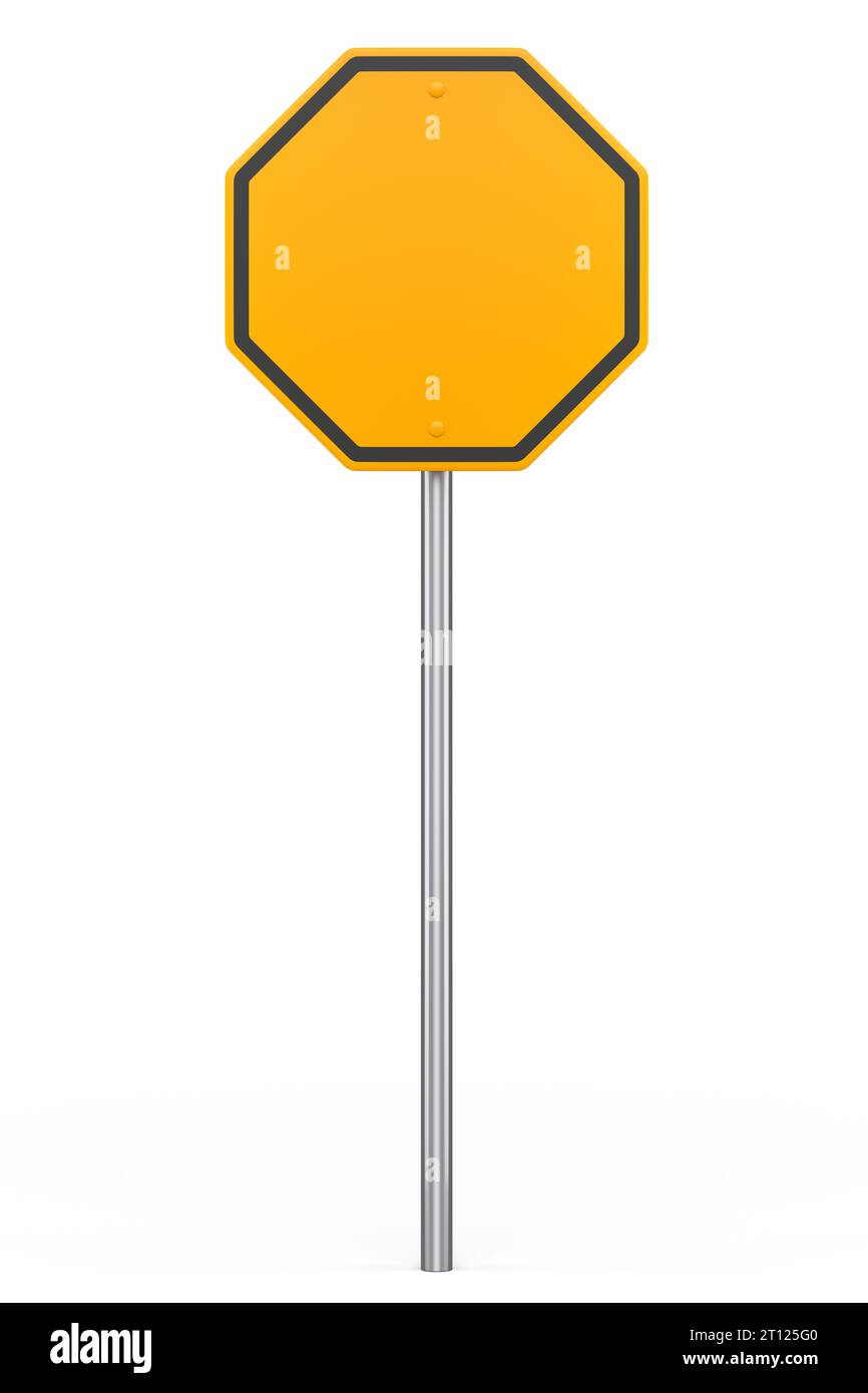 Straßenschilder am Pfosten isoliert auf weißem Hintergrund. 3D Modell der Straßenverkehrszeichenvorlage rendern Stockfoto