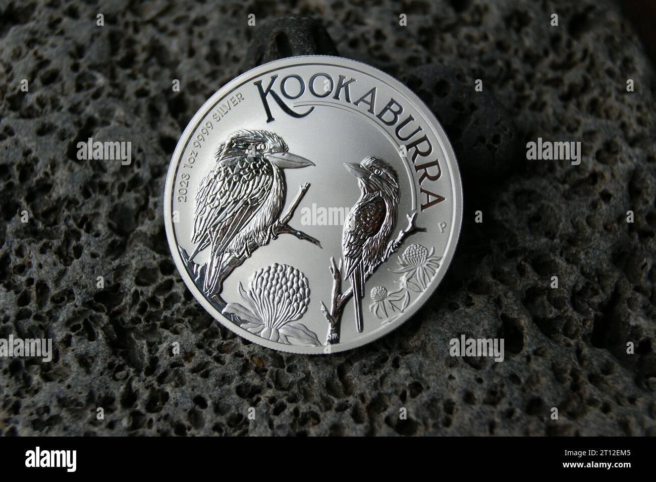 Australische reine Silber-Investitionsmünze 1 Dollar Kookaburra 2023. Münzsammlung. Stockfoto