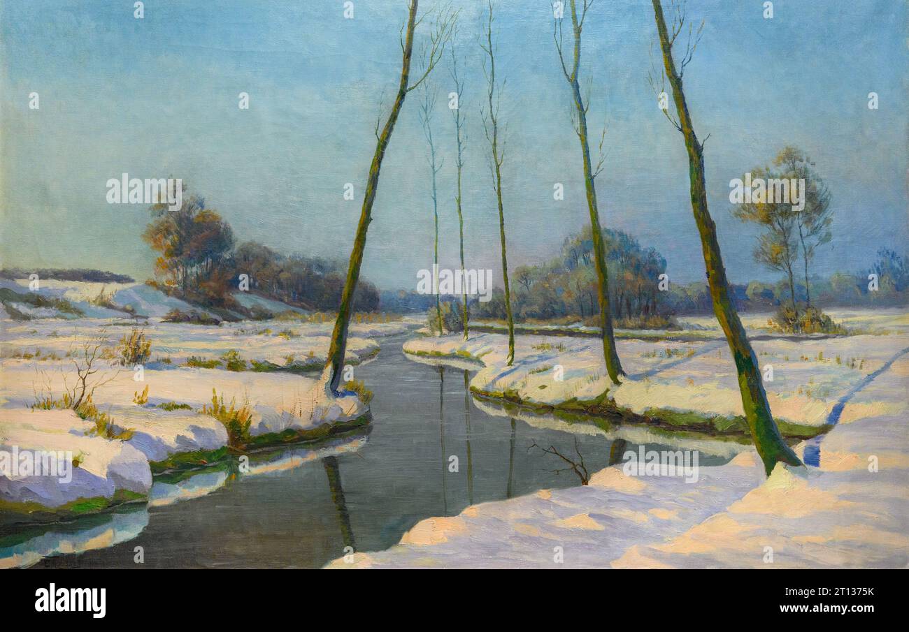 Winterabend (1910) von Eugène Mousset (1877-1941). Öl auf Leinwand. Stockfoto