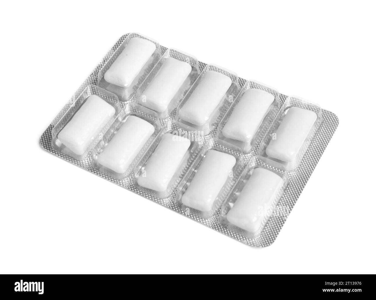 Blisterpackung von Kaugummi isoliert auf weiß Stockfoto