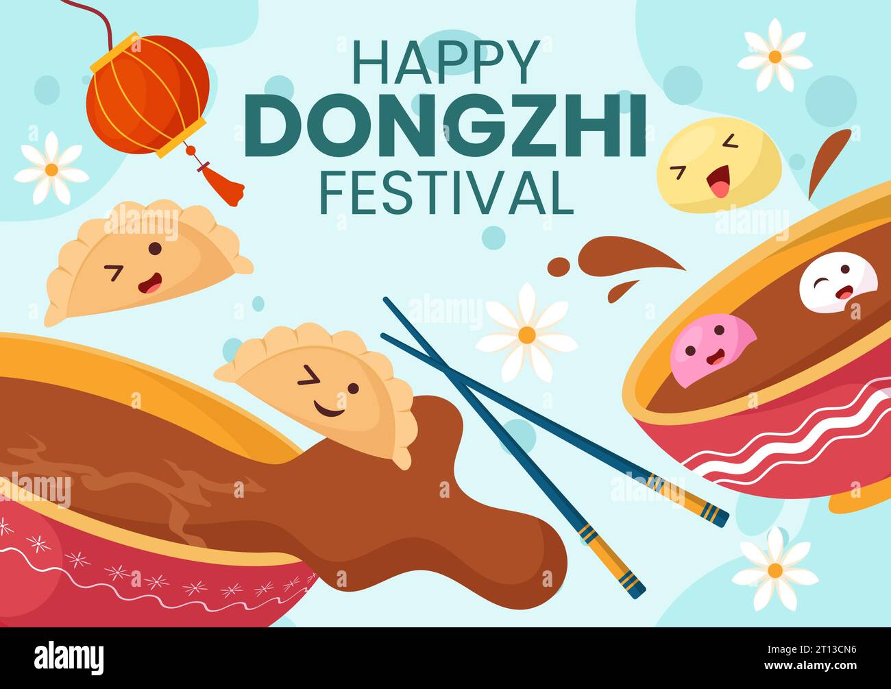 Dongzhi oder Winter Solstice Festival Vektor-Illustration am 22. Dezember mit chinesischem Essen Tangyuan und Jiaozi im flachen Cartoon Hintergrund Design Stock Vektor