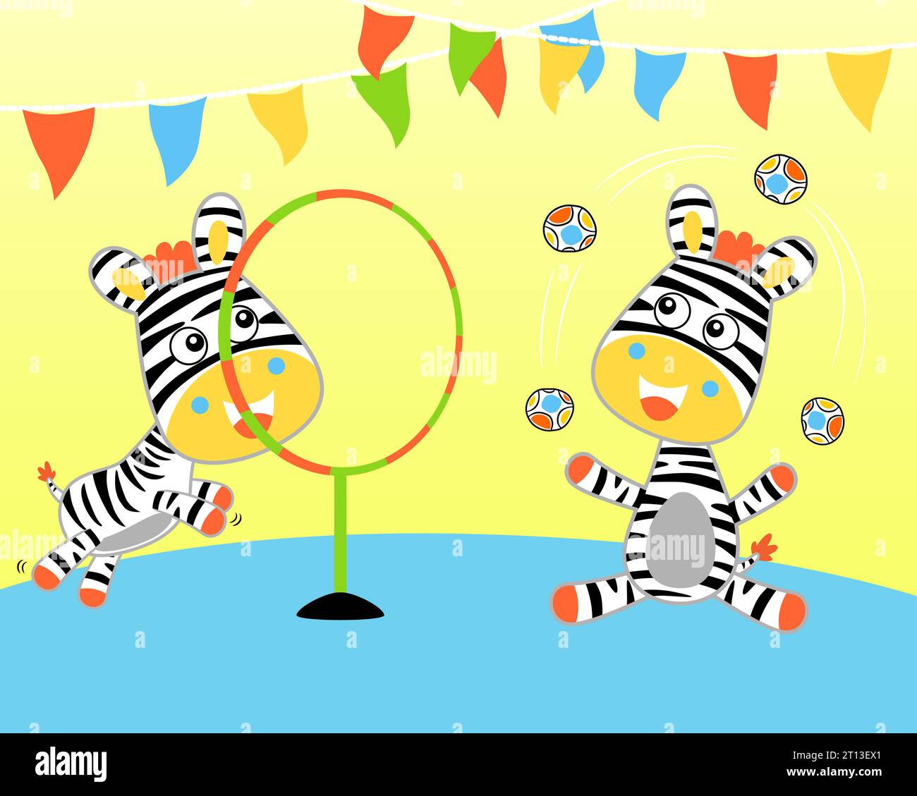 Vektorillustration von Zwillingszebra-Cartoon in Zirkusshow Stock Vektor