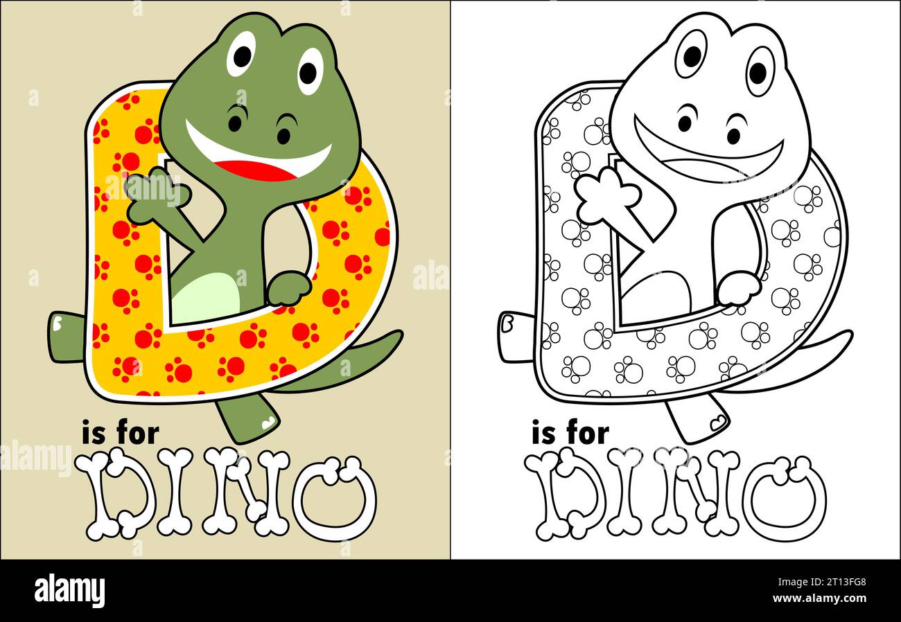 Malbuchvektor des glücklichen Dinosauriers mit D-Alphabet Stock Vektor
