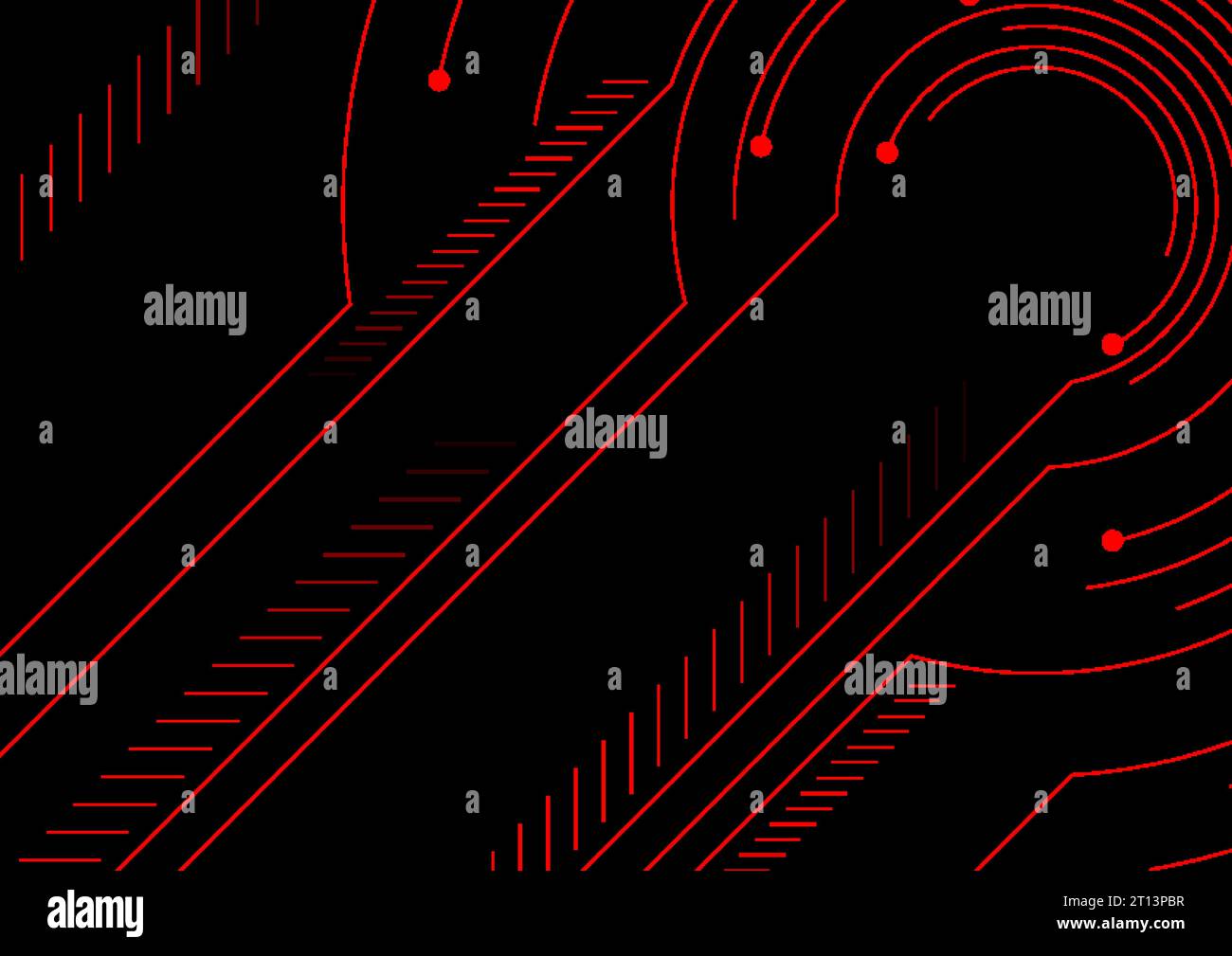 Rot-schwarze Technologie, futuristischer minimaler Hintergrund. Abstraktes geometrisches kreisförmiges lineares Grafikdesign. Vektorabbildung Stock Vektor