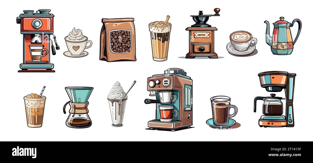 Coffee Elements Vektorset isoliert auf weiß. Stock Vektor