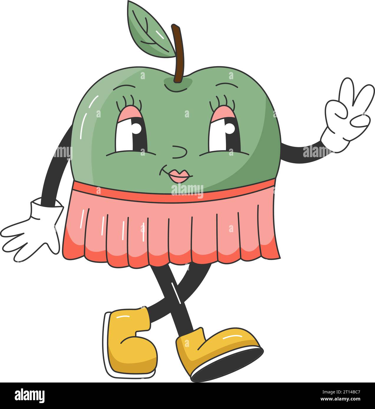 Die lustige Retro Groovy-Zeichentrickfigur aus den 90er Jahren. Comic Apple Charakter auf transparentem Hintergrund. Groovige Sommer-Vektor-Illustration. Süß Saftig Frisch Stock Vektor