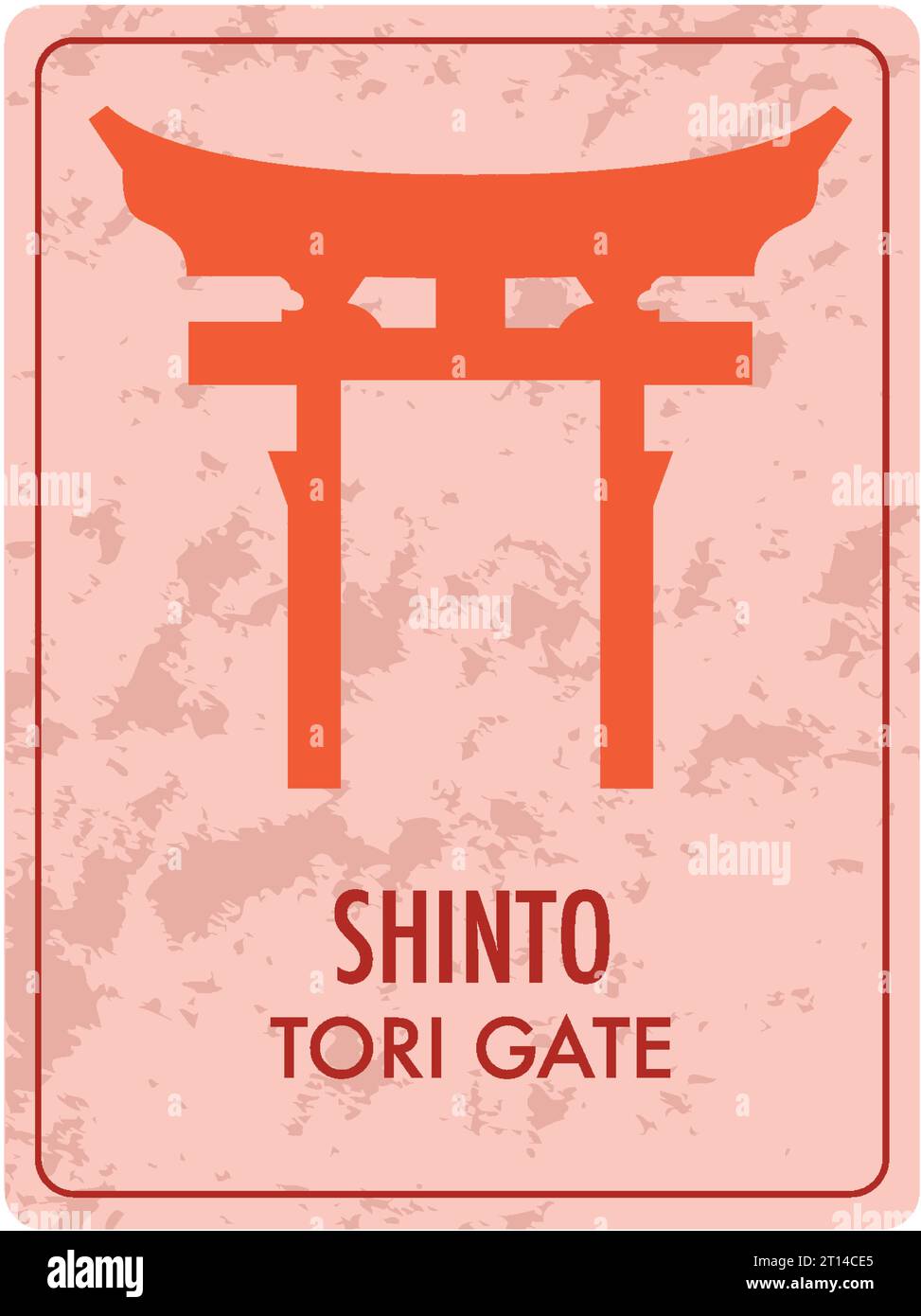 Eine Vektor-Cartoon-Illustration eines Tori-Tores, das die Shinto-Religion symbolisiert, auf einer leuchtenden roten Karte Stock Vektor