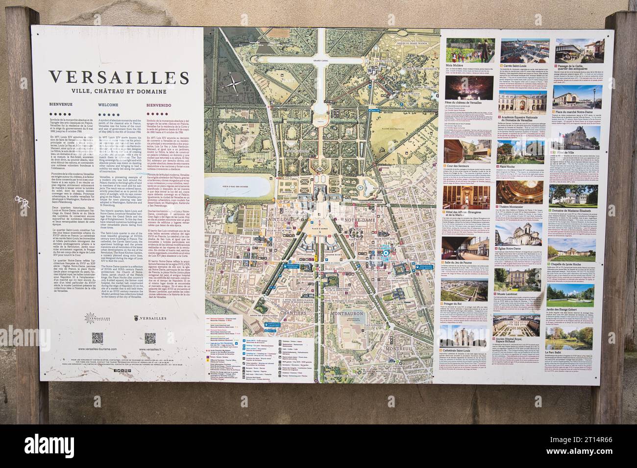 Versailles, Frankreich 10.08.2023 Versailles Ville, Chateau et Domain Informationsschild Stockfoto