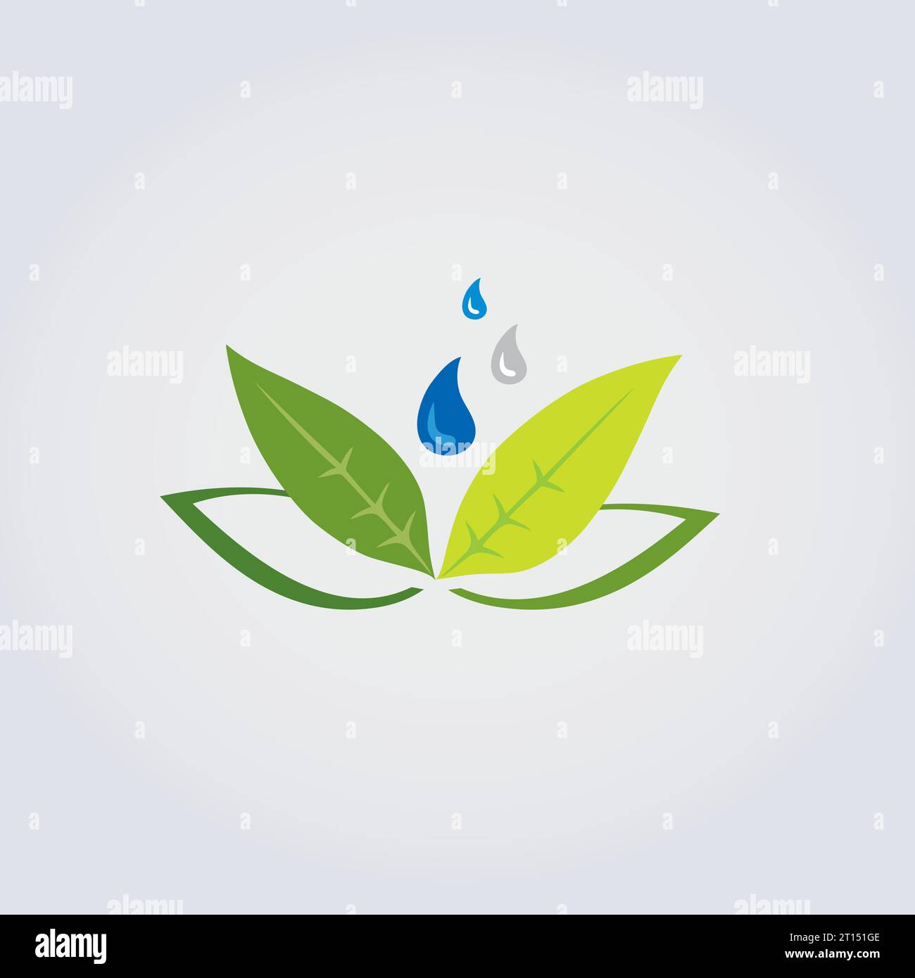 Symbol Natur, Landschaft, Laub, Blätter und Wassertropfen Design Blau Grün Farben für Logo Design Green Business Gardening Stock Vektor