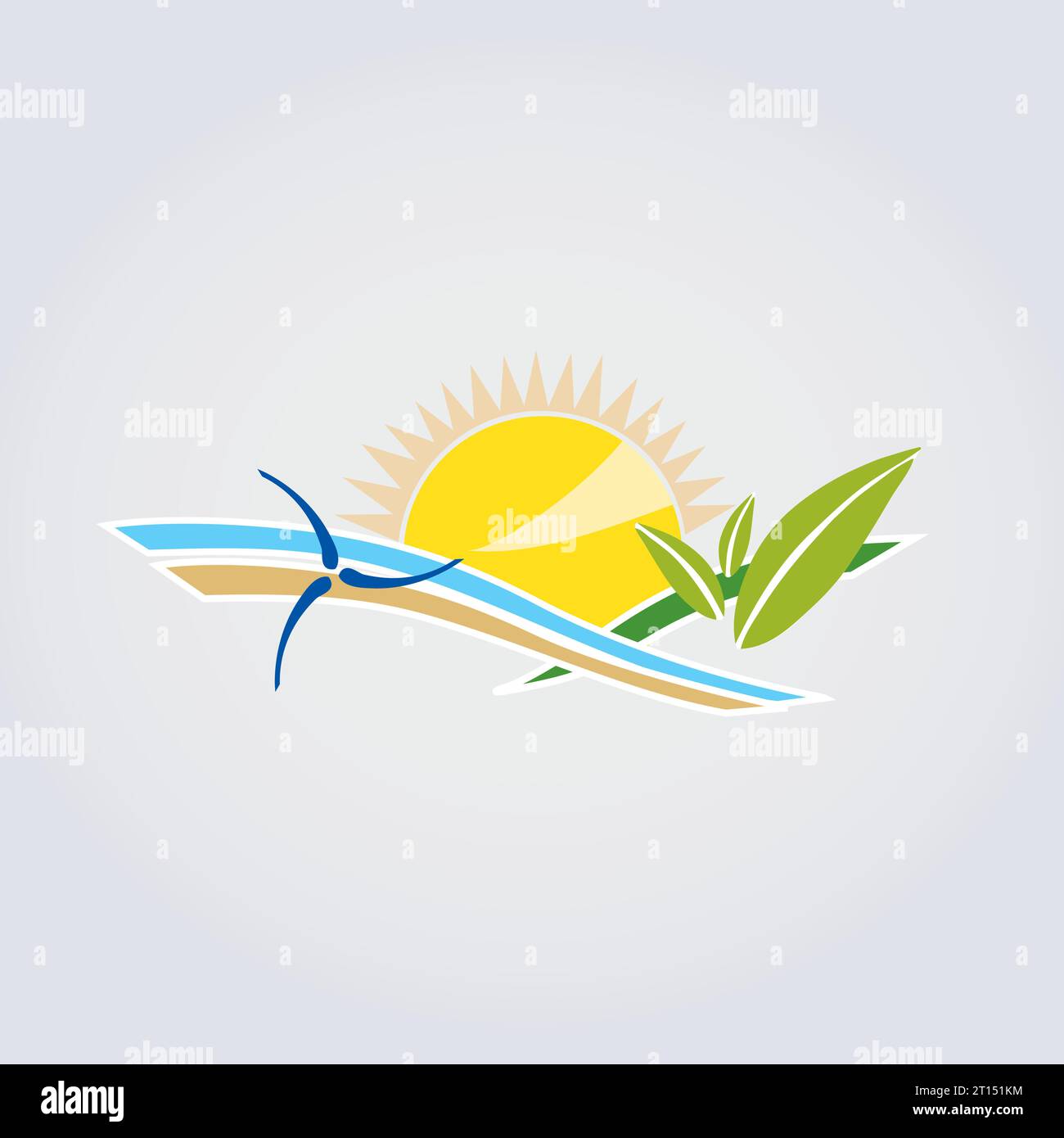 Symbol Natur, Landschaft, Laub, Leaves Hill Water Sun und Wind Energy Sustainable Logo für umweltfreundliche Umwelt Stock Vektor