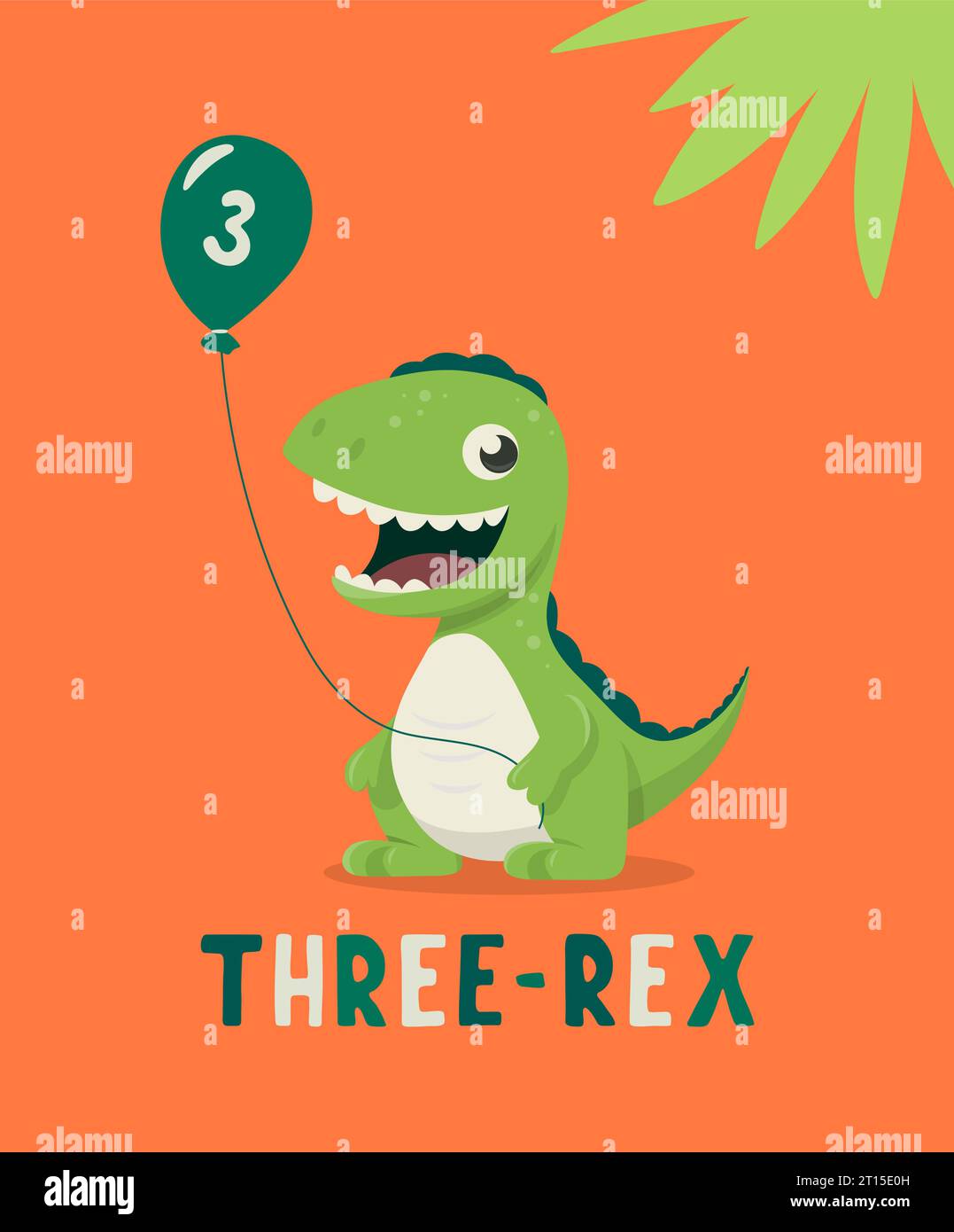 Dinosaurier Tirannosaur Drei Rex. Cartoon Tirex. Geburtstagskarte für ein Kind für drei Jahre. Vektor hübsch und lustig Cartoon Hand gezeichnet Dinosaurier Stock Vektor